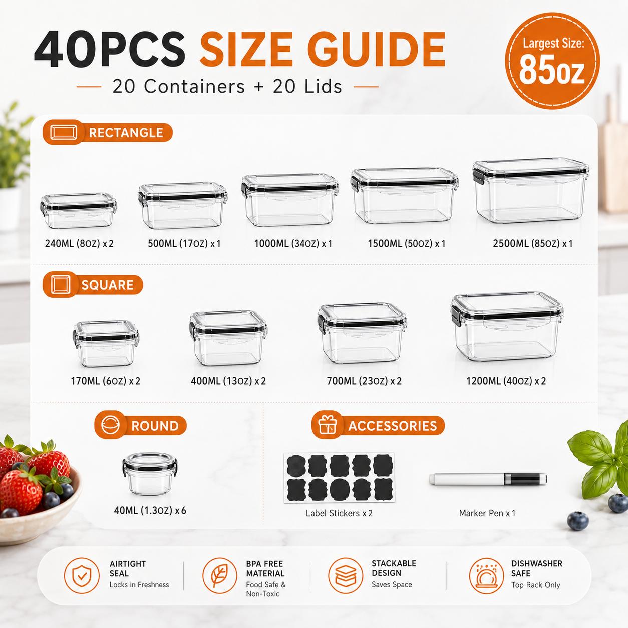 50Pcs/25-Pack Airtight Food St - огляд і ціна Meal Prep Kitchen