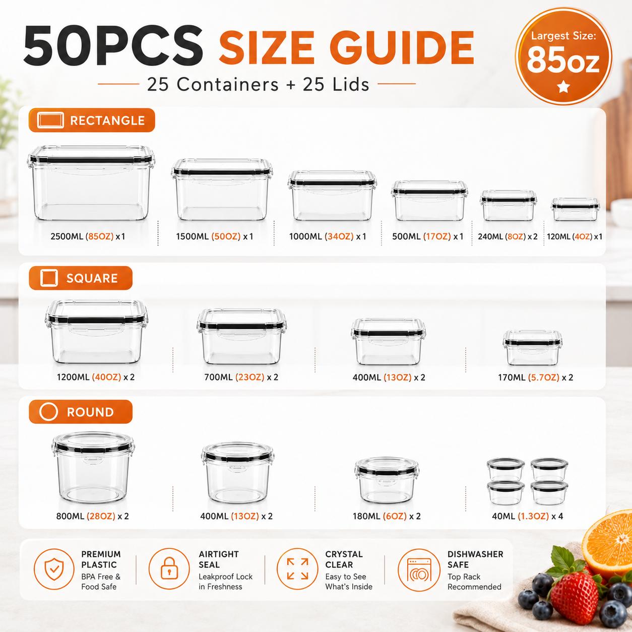 50Pcs/25-Pack Airtight Food St - огляд і ціна Meal Prep Kitchen